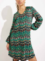 Green and Black A-line Satin dress